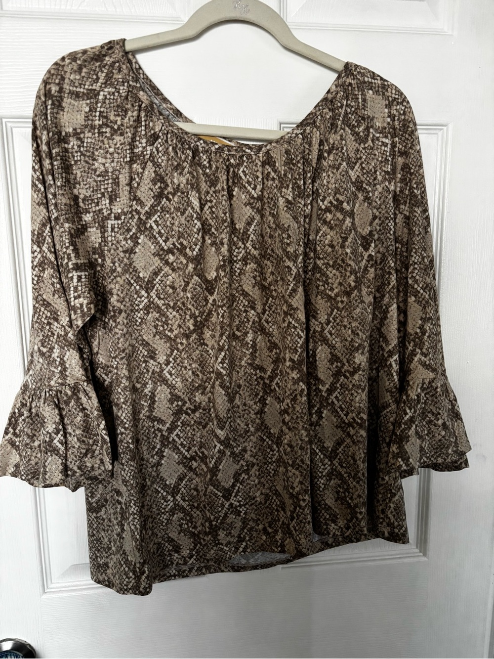 Michael Kors Brown Snake-Print Ruffle Sleeve Tunic